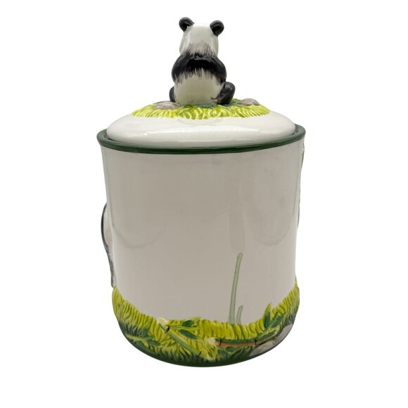 Vtg KMC Japan Panda & Bamboo Ceramic Canister 3D Panda Lid Kitschy Decor 11 Inch - Picture 3 of 16